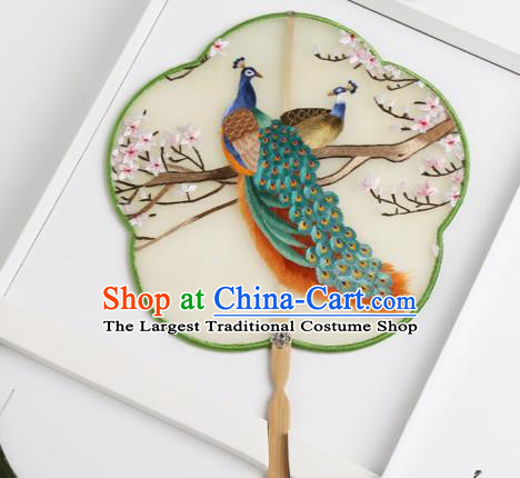 Traditional Chinese Crafts Palace Fans Silk Round Fans Ancient Princess Embroidered Peacock Fan for Women