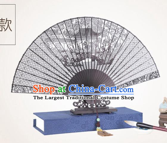 Chinese Traditional Crafts Sandalwood Folding Fans Pierced Classical Garden Fans Accordion Fan