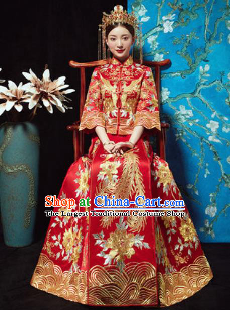 Chinese Traditional Xiuhe Suits Ancient Bride Embroidered Wedding Dress for Women