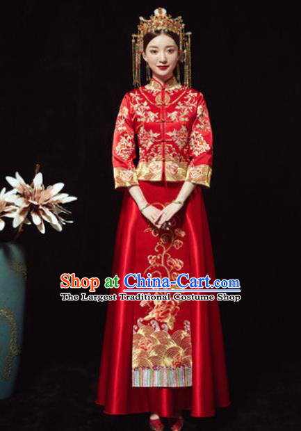 Chinese Traditional Wedding Xiuhe Suits Ancient Bride Embroidered Dress for Women