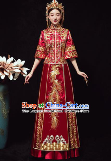 Traditional Chinese Wedding Embroidered Phoenix Costumes Xiuhe Suits Ancient Bride Dress for Women