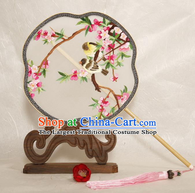 Chinese Traditional Palace Fans Embroidered Peach Blossom Fans Ancient Hanfu Silk Fan for Women