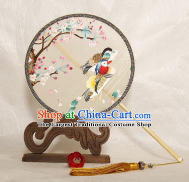 Chinese Traditional Palace Fans Embroidered Mandarin Duck Fans Ancient Hanfu Silk Fan for Women