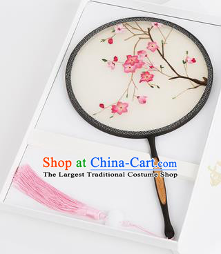 Chinese Traditional Palace Fans Embroidered Peach Blossom Fans Ancient Hanfu Silk Round Fan for Women