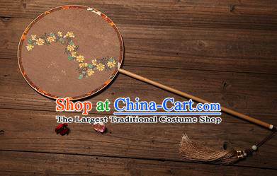 Chinese Traditional Palace Fans Hanfu Hand Painting Round Fans Ancient Brown Silk Fan for Women