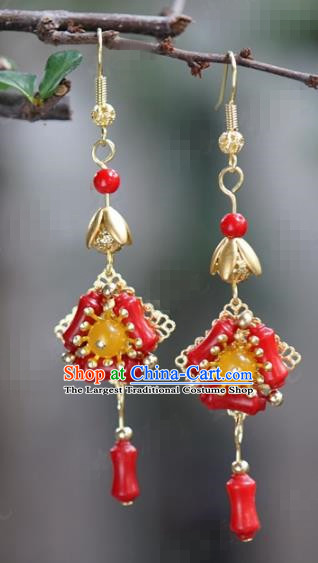 Chinese Traditional Wedding Hanfu Red Earrings Ancient Bride Palace Jewelry Accessories for Women