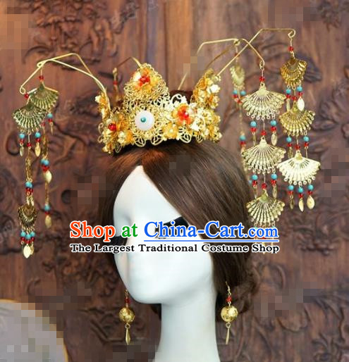 Chinese Ancient Queen Phoenix Coronet Wedding Bride Headdress Hairpins for Women