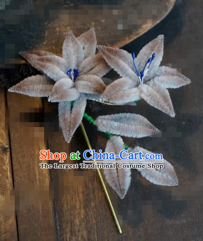 Chinese Ancient Qing Dynasty Empress Hair Clip Palace Grey Flowers Hairpins for Women