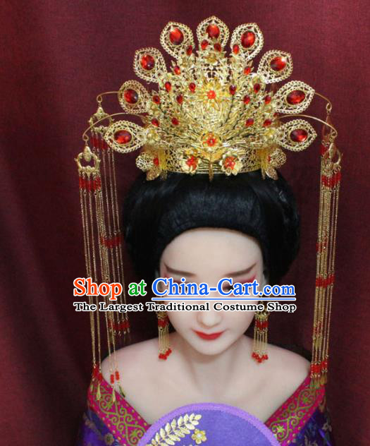 Chinese Ancient Imperial Consort Phoenix Coronet Headdress Tang Dynasty Palace Wedding Hairpins Complete Set for Women