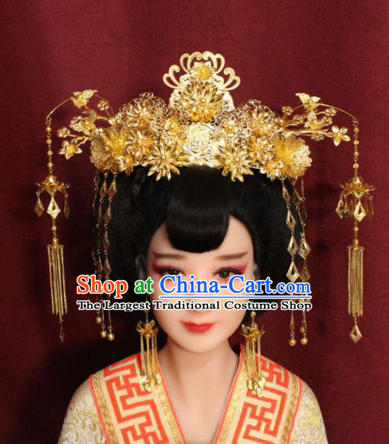 Chinese Ancient Tang Dynasty Imperial Consort Headdress Palace Phoenix Coronet Hairpins Complete Set for Women