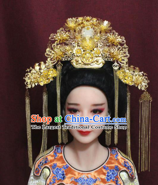 Chinese Ancient Tang Dynasty Headdress Palace Queen Golden Phoenix Coronet Hairpins Complete Set for Women