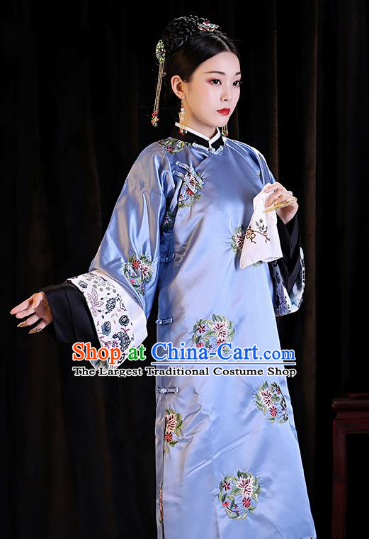 Chinese Ancient Drama Imperial Consort Clothing Qing Dynasty Manchu Palace Lady Embroidered Costumes and Headpiece for Women