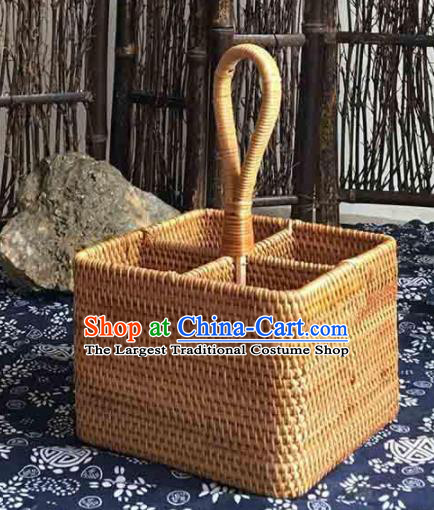 Asian Vietnamese Traditional Craft Rattan Cabas Straw Plaited Storage Box