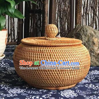 Asian Vietnamese Traditional Craft Rattan Tea Canister Straw Plaited Storage Box