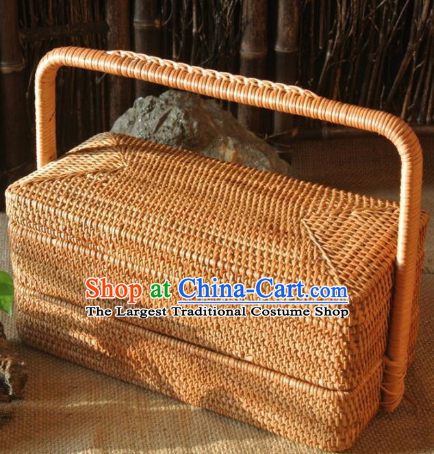 Asian Vietnamese Traditional Craft Rattan Basket Straw Plaited Storage Box