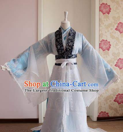 Chinese Traditional Cosplay Nobility Childe Costumes Ancient Swordsman Blue Clothing for Men