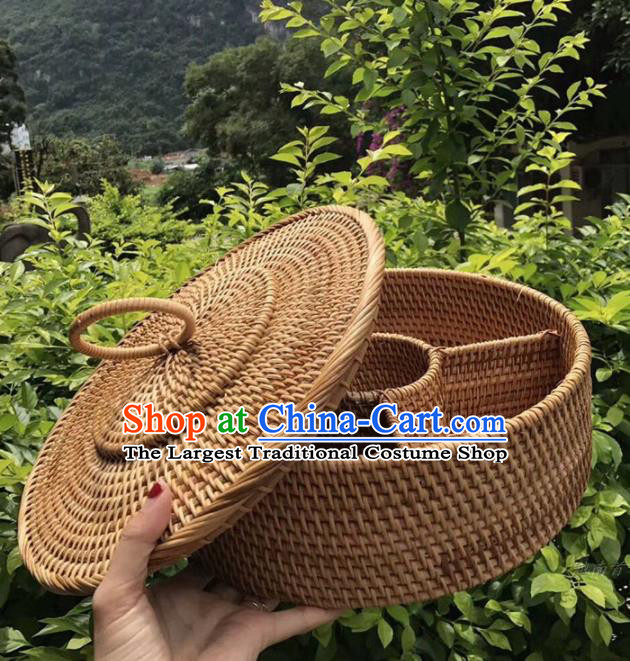 Asian Vietnamese Traditional Rattan Craft Artware Straw Plaited Storage Box