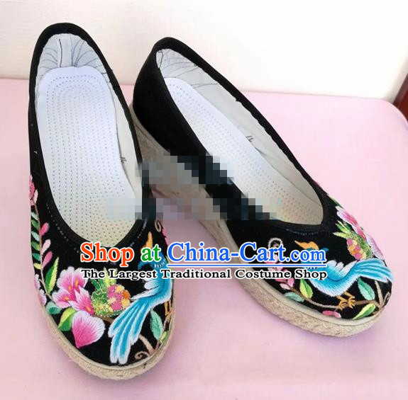 Chinese Traditional Hanfu Shoes Black Embroidered Shoes Handmade Cloth Shoes for Women