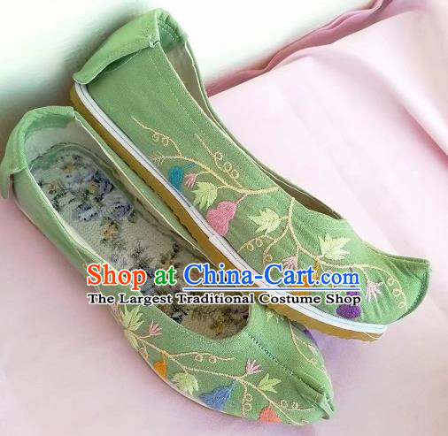 Chinese Traditional Hanfu Green Shoes Embroidered Shoes Handmade Cloth Shoes for Women