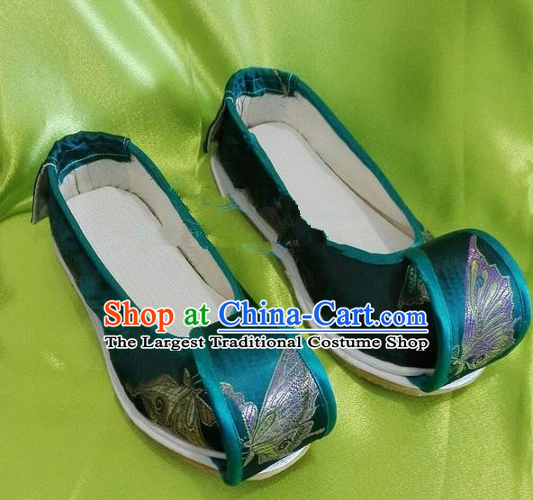 Chinese Traditional Hanfu Shoes Ancient Princess Green Embroidered Shoes Handmade Shoes for Women