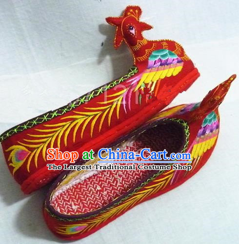 Chinese Traditional Hanfu Shoes Ancient Princess Red Phoenix Embroidered Shoes Handmade Shoes for Women