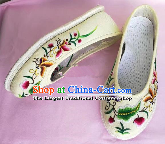 Chinese Traditional Hanfu Shoes Embroidered Butterfly Shoes Handmade Cloth Shoes for Women