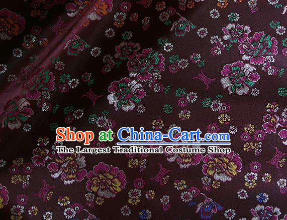 Traditional Asian Classical Pattern Cloth Drapery Purple Brocade Korean Hanbok Palace Satin Silk Fabric