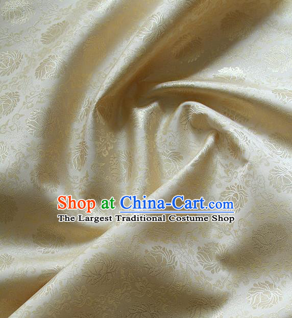 Traditional Asian Classical Lotus Pattern Cloth Drapery Golden Brocade Korean Hanbok Palace Satin Silk Fabric