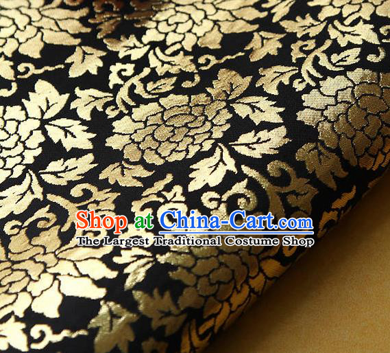 Traditional Asian Classical Gilding Pattern Black Brocade Cloth Drapery Korean Hanbok Palace Satin Silk Fabric