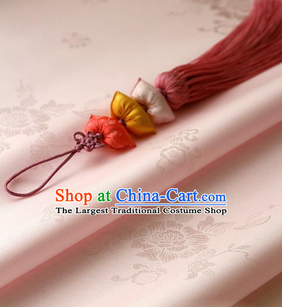 Traditional Asian Classical Pattern Pink Brocade Cloth Drapery Korean Hanbok Palace Satin Silk Fabric