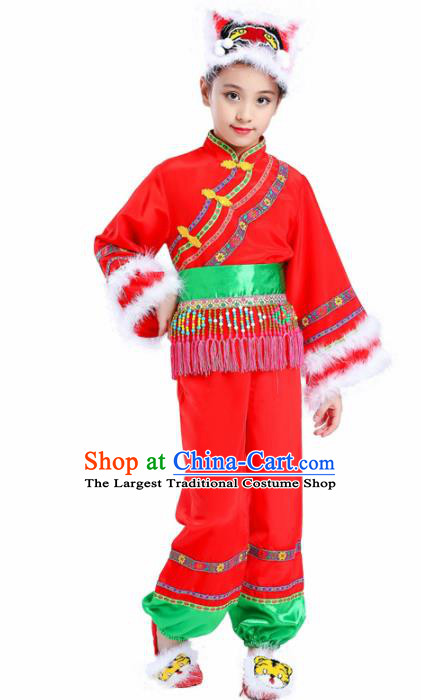 Chinese Traditional Yanko Dance Folk Dance Clothing Classical Dance Red Costumes for Kids