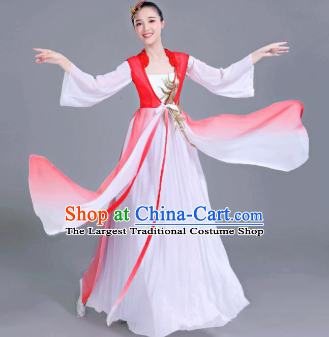 Chinese Traditional Folk Dance Costumes Classical Dance Umbrella Dance Red Dress for Women