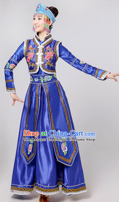 Chinese Traditional Mongolian Minority Folk Dance Royalblue Dress Mongols Ethnic Dance Costumes for Women