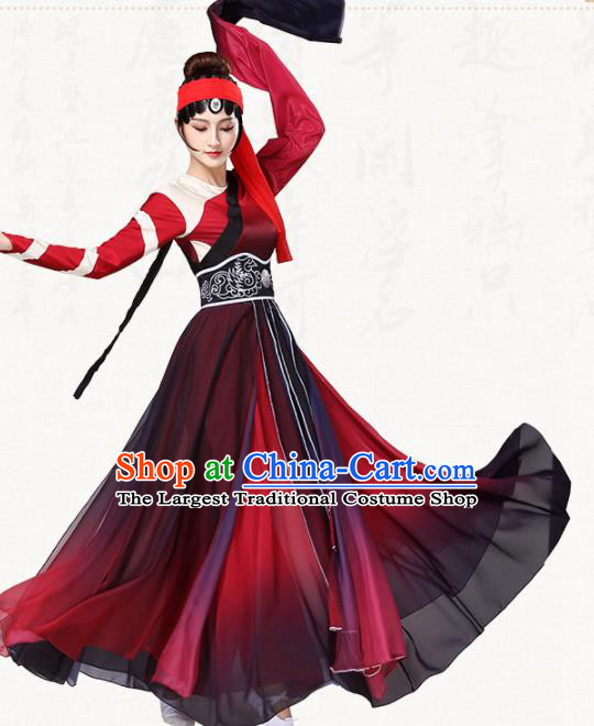 Chinese Traditional Group Dance Red Dress Classical Dance Umbrella Dance Costumes for Women