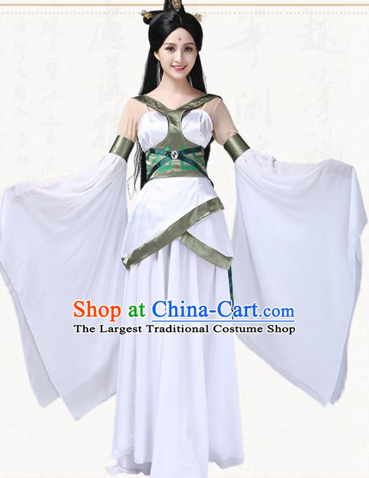 Chinese Traditional Classical Dance White Dress Ancient Peri Umbrella Dance Group Dance Costumes for Women