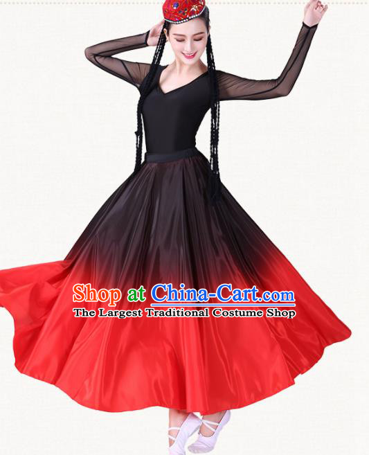 Chinese Traditional Uyghur Minority Black Dress Uigurian Ethnic Folk Dance Costumes for Women