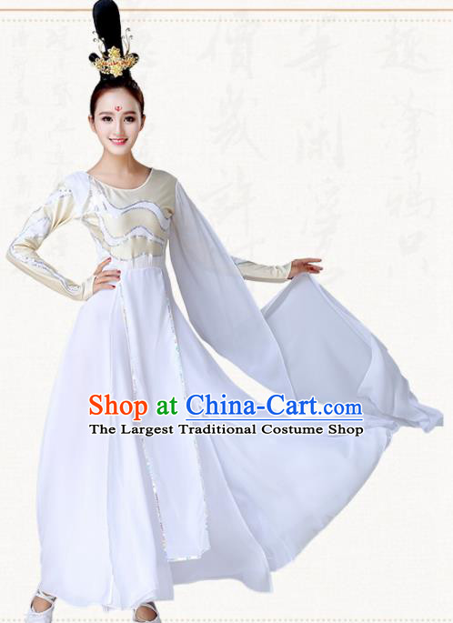 Chinese Traditional Classical Dance Umbrella Dance White Dress Group Dance Costumes for Women