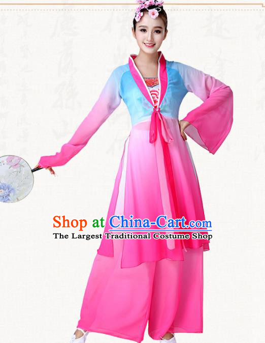 Chinese Traditional Classical Dance Pink Dress Fan Dance Group Dance Costumes for Women