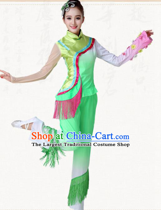 Chinese Traditional Classical Dance Yangko Green Dress Fan Dance Group Dance Costumes for Women