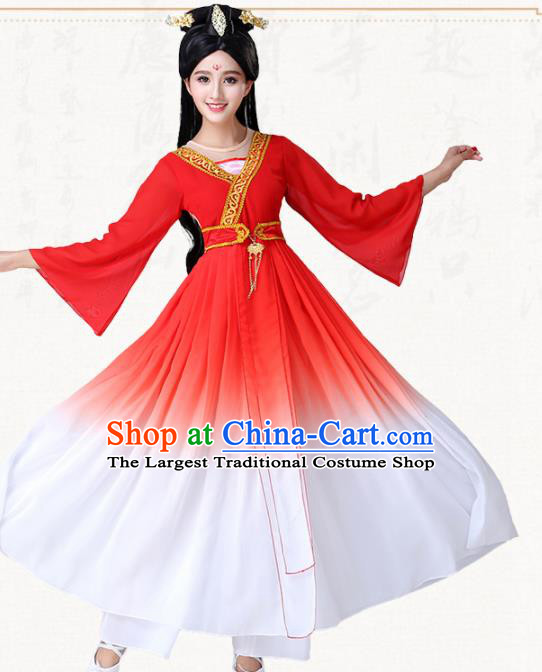 Chinese Traditional Classical Dance Red Dress Group Dance Costumes for Women