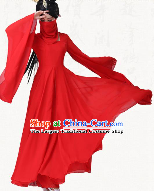 Traditional Chinese Classical Dance Red Dress Ancient Goddess Group Dance Costumes for Women