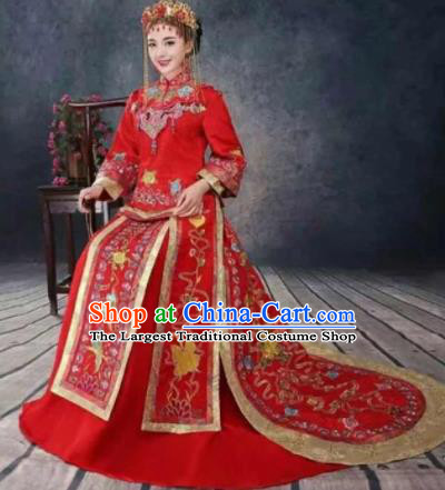 Traditional Chinese Wedding Dress Ancient Bride Xiuhe Suit Embroidered Costumes for Women