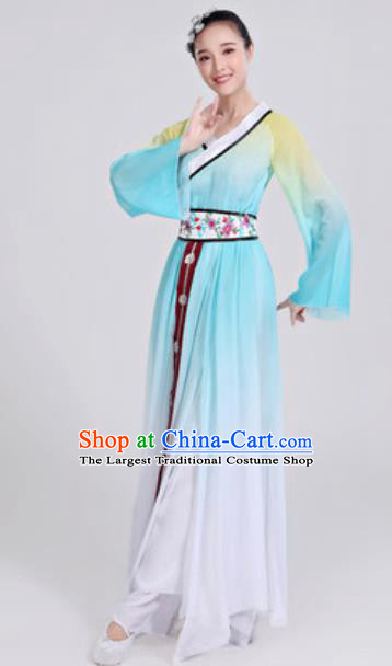 Traditional Chinese Group Dance Umbrella Dance Blue Dress Classical Dance Clothing for Women