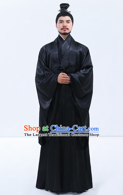 Traditional Chinese Drama Han Dynasty Emperor Costumes Ancient Majesty Black Robe for Men