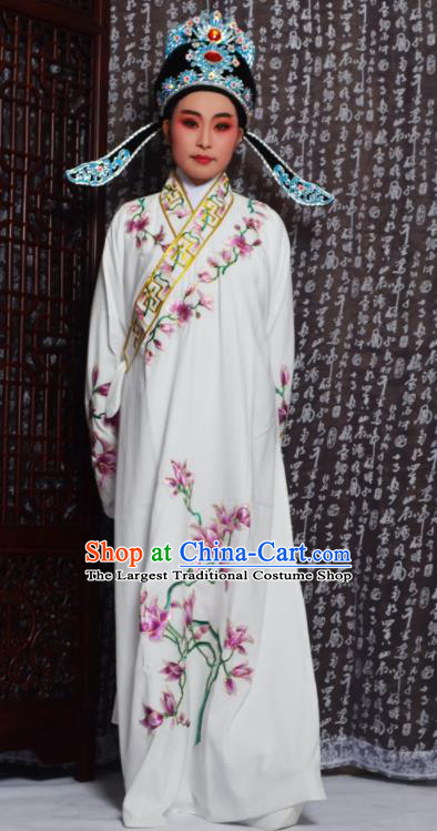 Professional Chinese Peking Opera Niche Costumes Embroidered Magnolia White Robe for Adults