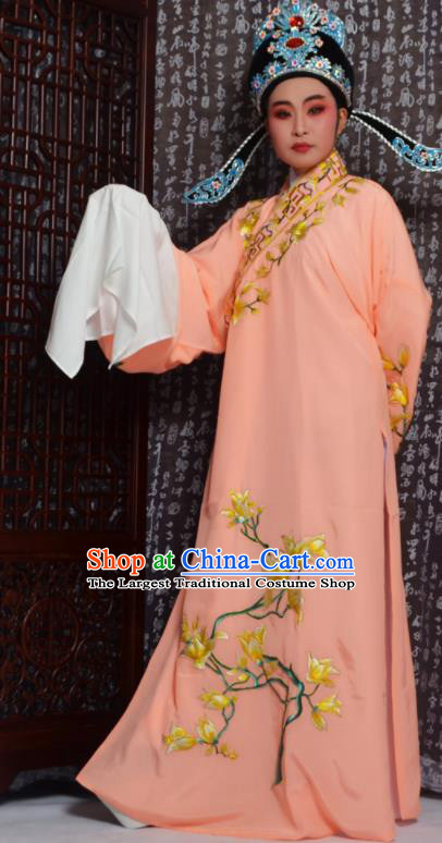 Professional Chinese Peking Opera Niche Costumes Embroidered Magnolia Orange Robe for Adults