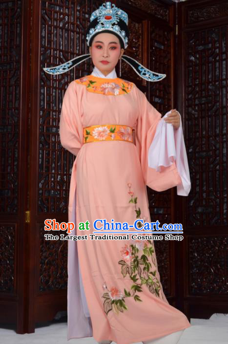 Professional Chinese Peking Opera Niche Costumes Ancient Gifted Scholar Embroidered Chrysanthemum Orange Robe for Adults