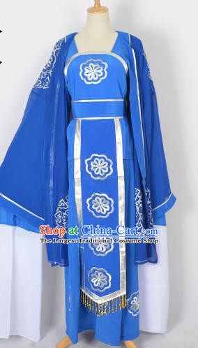 Chinese Ancient Embroidered Blue Dress Traditional Peking Opera Pantaloon Costumes for Adults