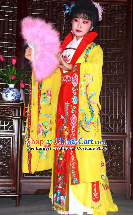 Traditional Chinese Peking Opera Empress Embroidered Yellow Costumes Ancient Queen Dress for Adults