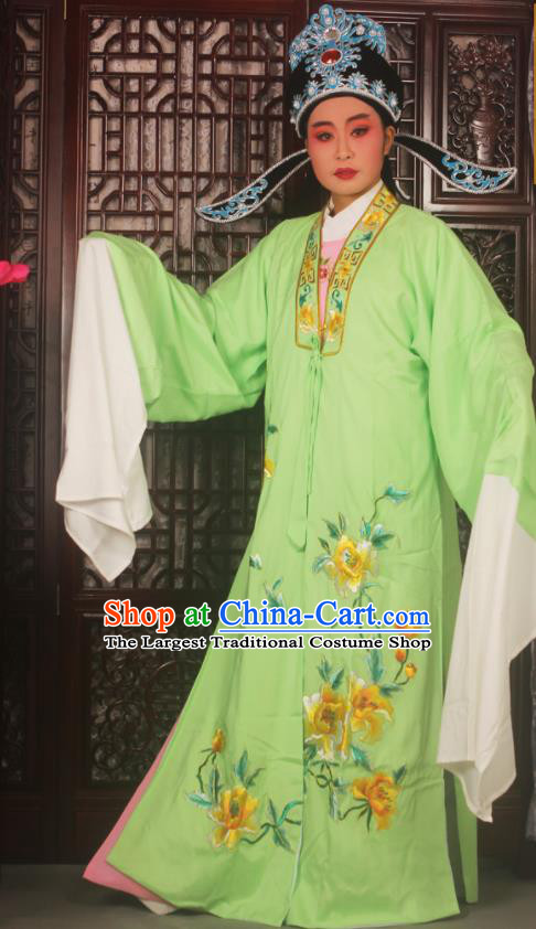 Top Grade Chinese Beijing Opera Scholar Costumes Peking Opera Niche Embroidered Green Clothing for Adults